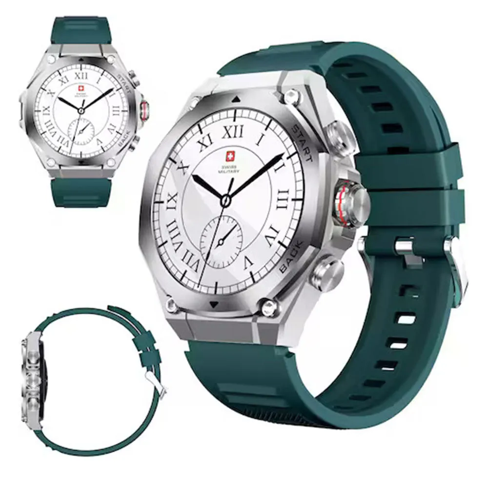 Swiss Military DOM 6 Smart Watch Silver Metal Case With Green Silicone Strap