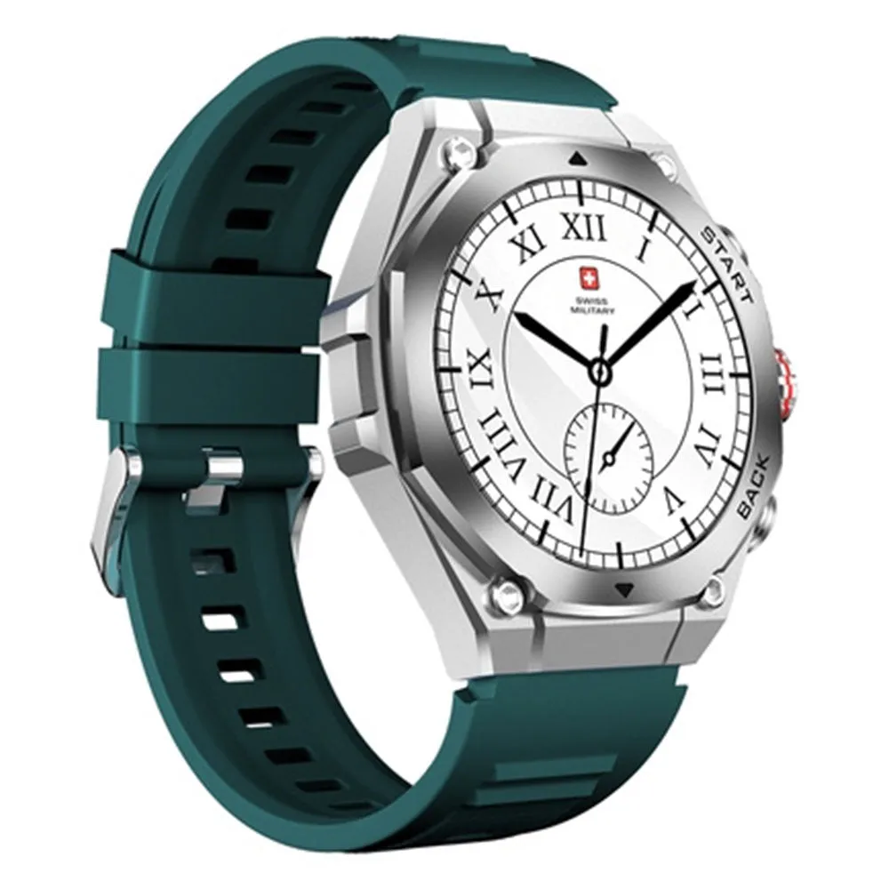 Swiss Military DOM 6 Smart Watch Silver Metal Case With Green Silicone Strap