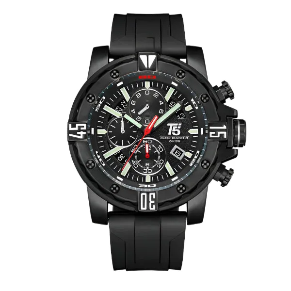 T5 Black Silicone Strap Black Dial Chronograph Quartz Watch for Gents - H3757G-D