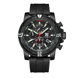 T5 Black Silicone Strap Black Dial Chronograph Quartz Watch for Gents - H3757G-D
