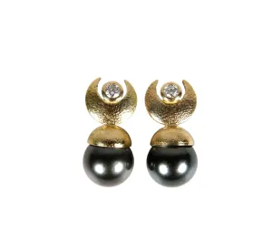 Tahitian Pearl and New Moon Earrings