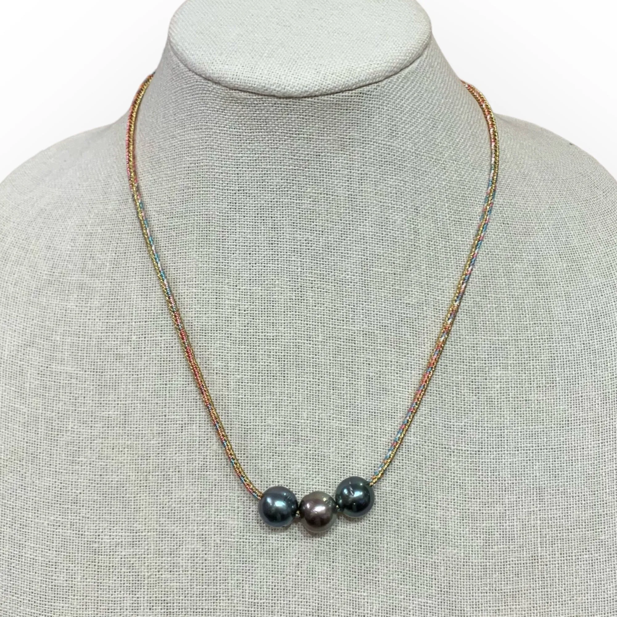 Tahitian Pearls on Metallic Cord Necklace