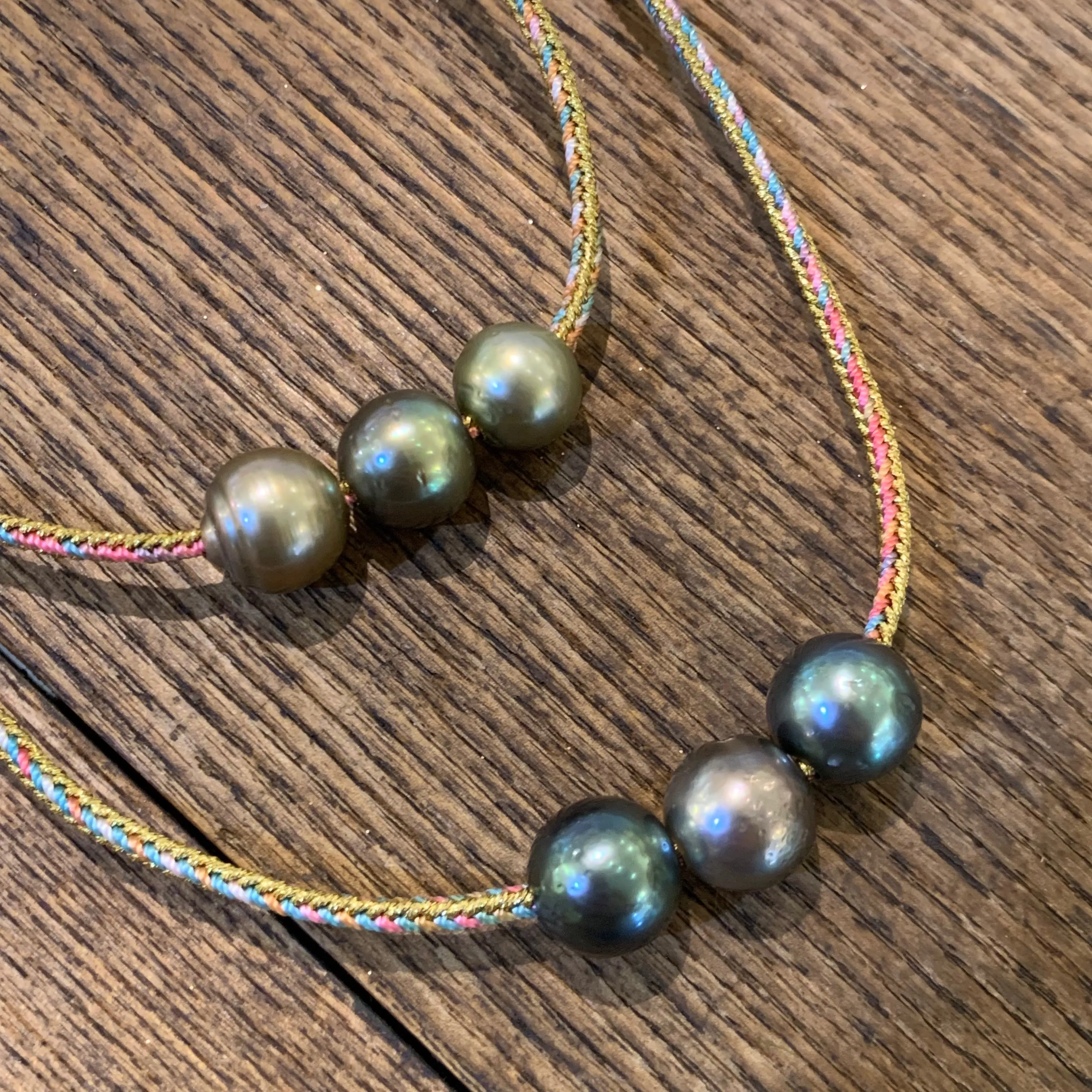 Tahitian Pearls on Metallic Cord Necklace