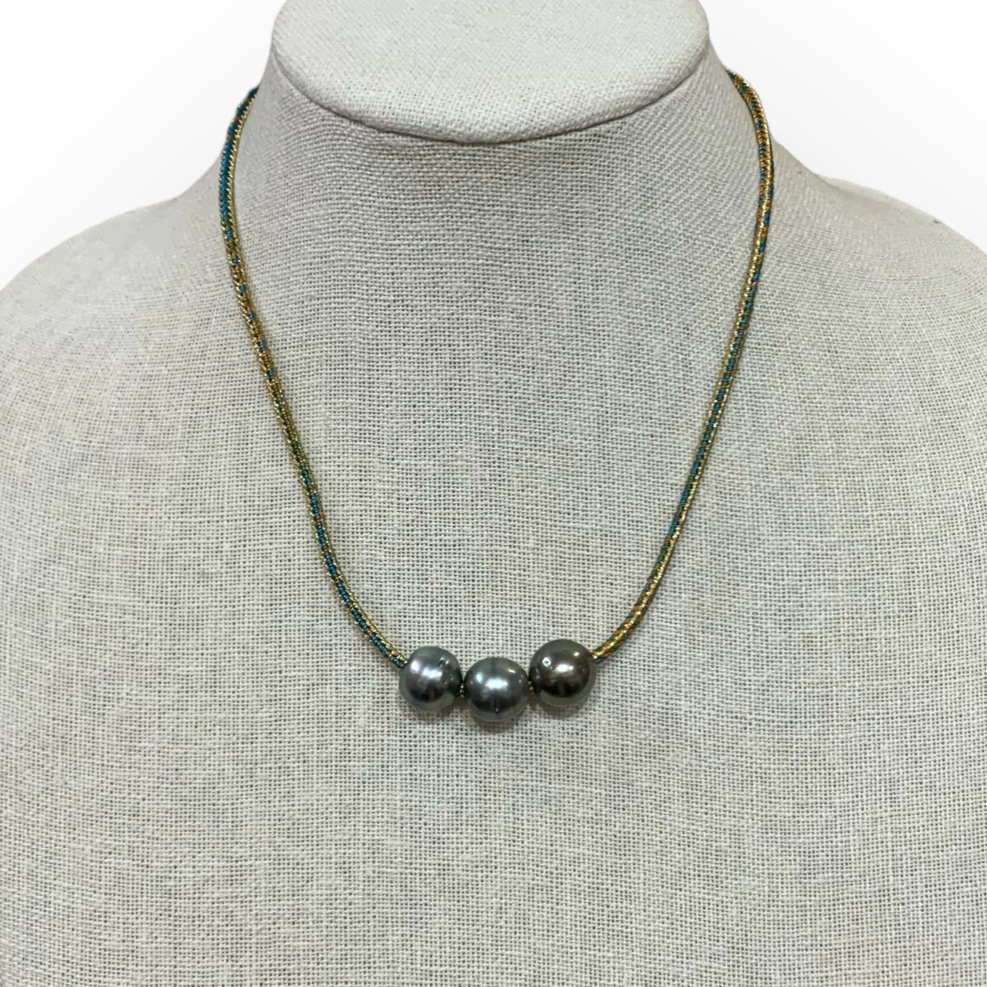 Tahitian Pearls on Metallic Cord Necklace