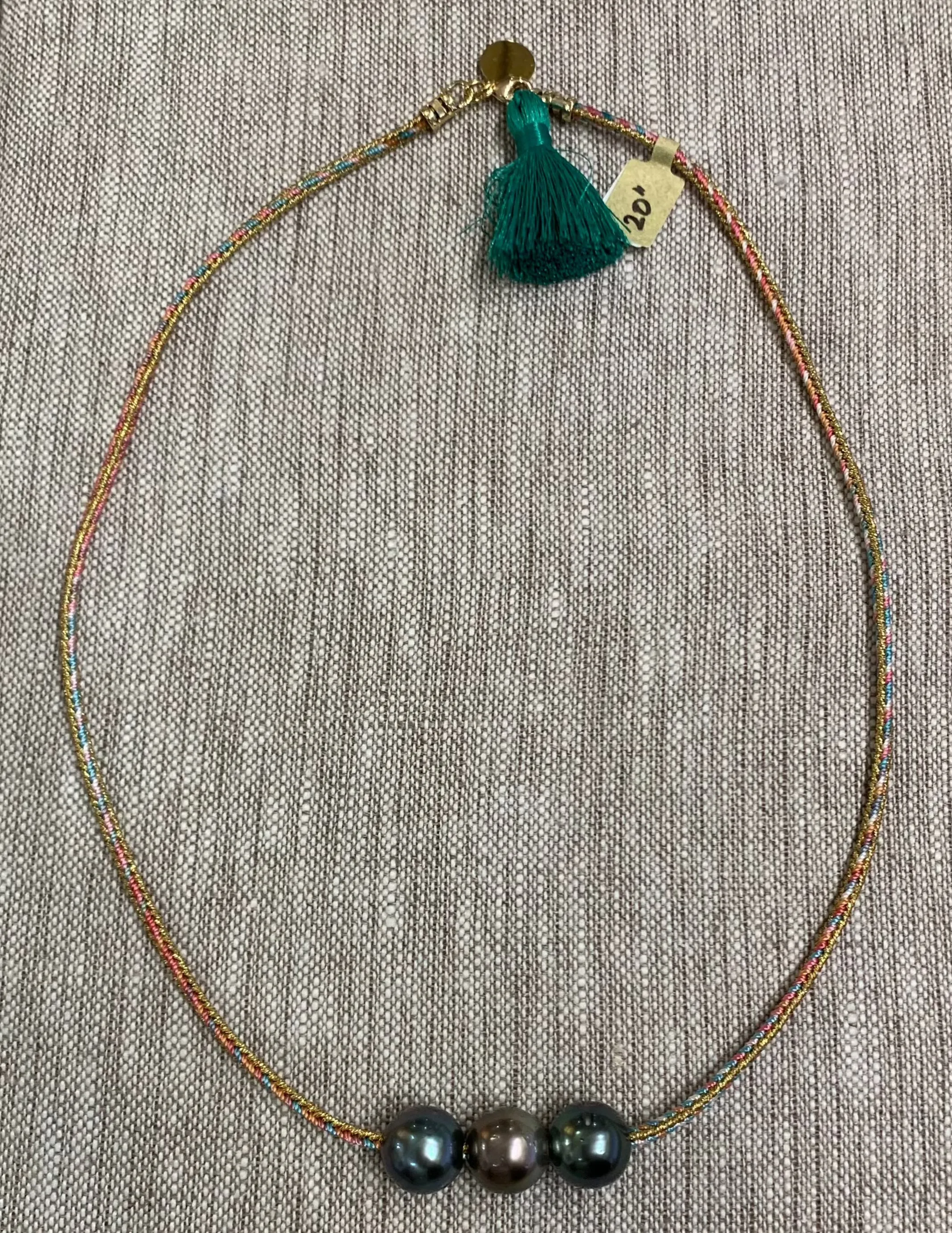 Tahitian Pearls on Metallic Cord Necklace