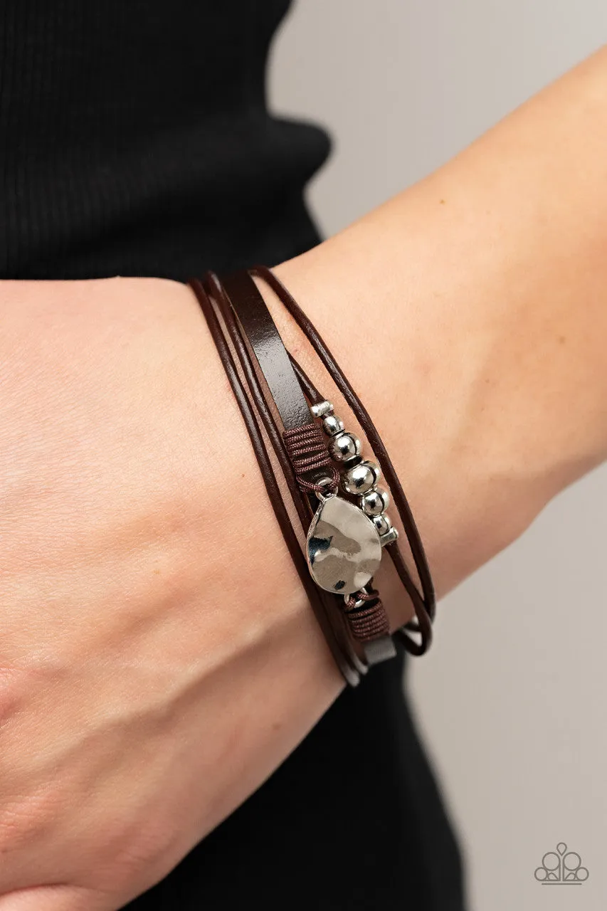 Tahoe Tourist - Brown - Leather with Beads Paparazzi Magnetic Bracelet