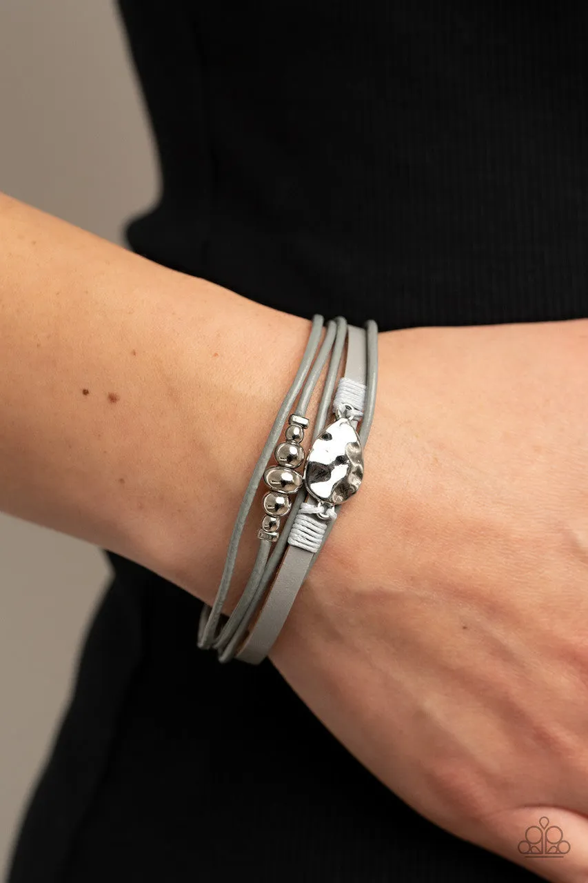 Tahoe Tourist Silver Leather with Beads Paparazzi Magnetic Bracelet