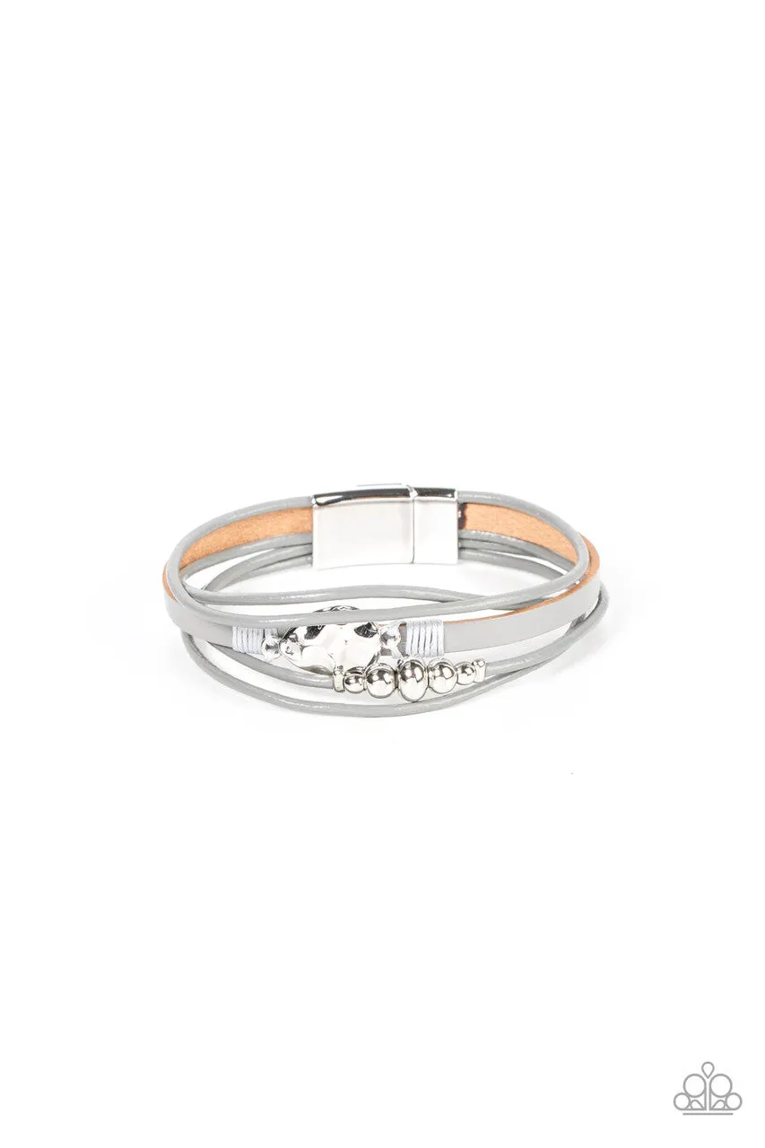 Tahoe Tourist Silver Leather with Beads Paparazzi Magnetic Bracelet