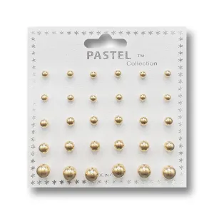 T&T Assorted Size Gold Ball Earring Combo (15 Pairs)