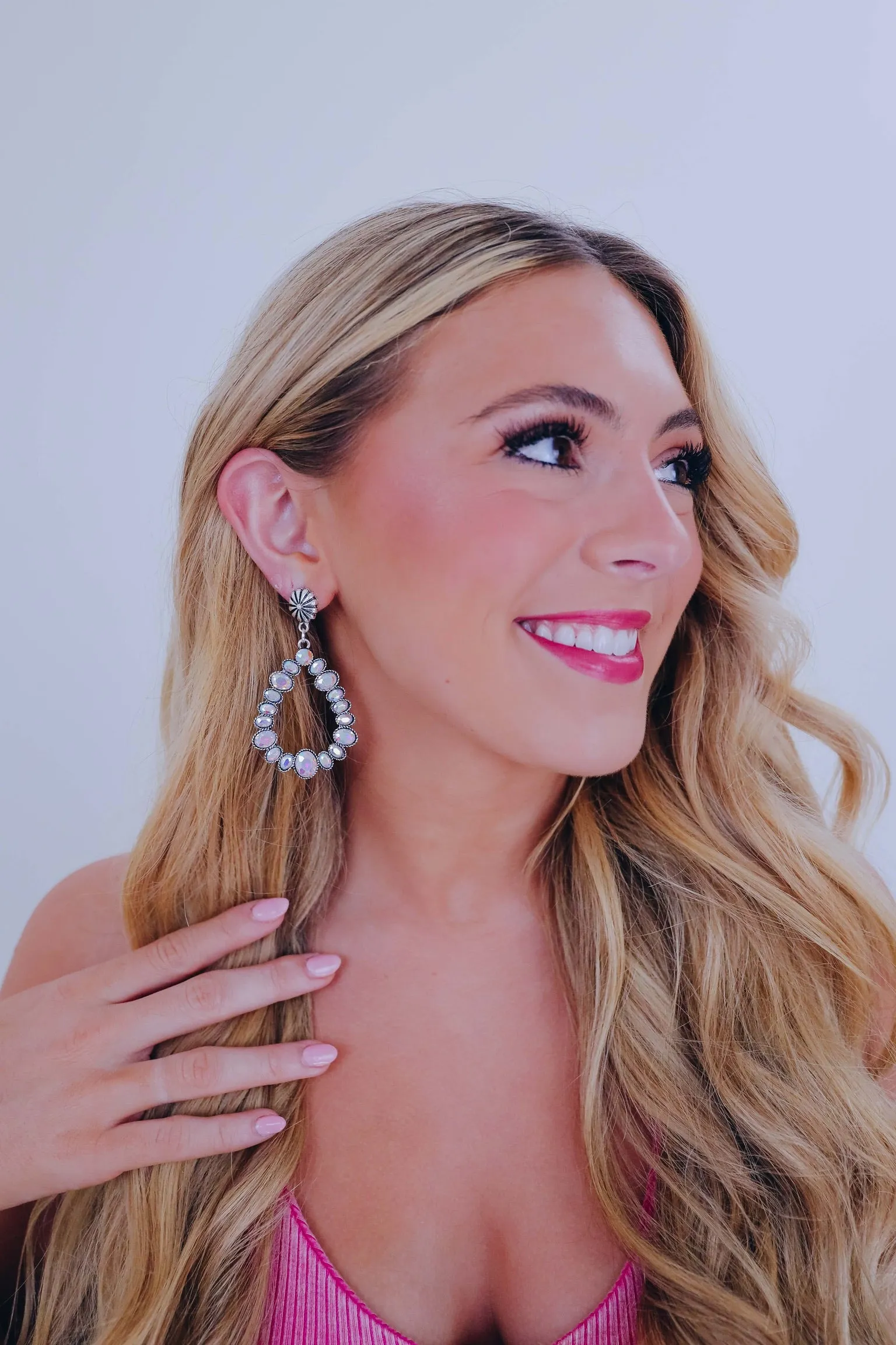 Tear Drop Dangle AB Stone Earrings