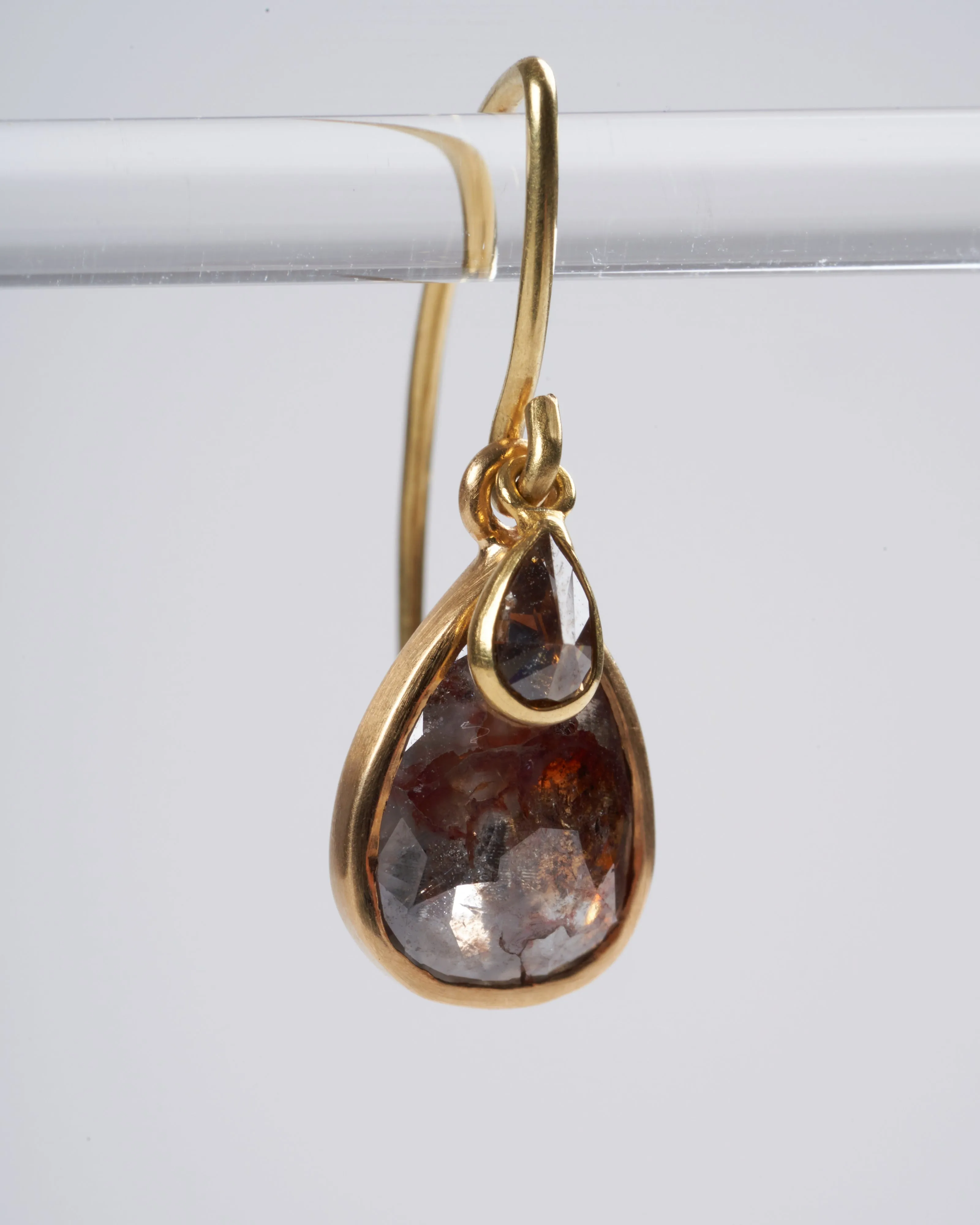 teardrop double diamond earrings - cognac