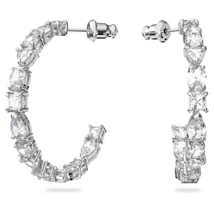 Tennis Deluxe hoop earrings Mixed cuts, White, Rhodium plated 5562128