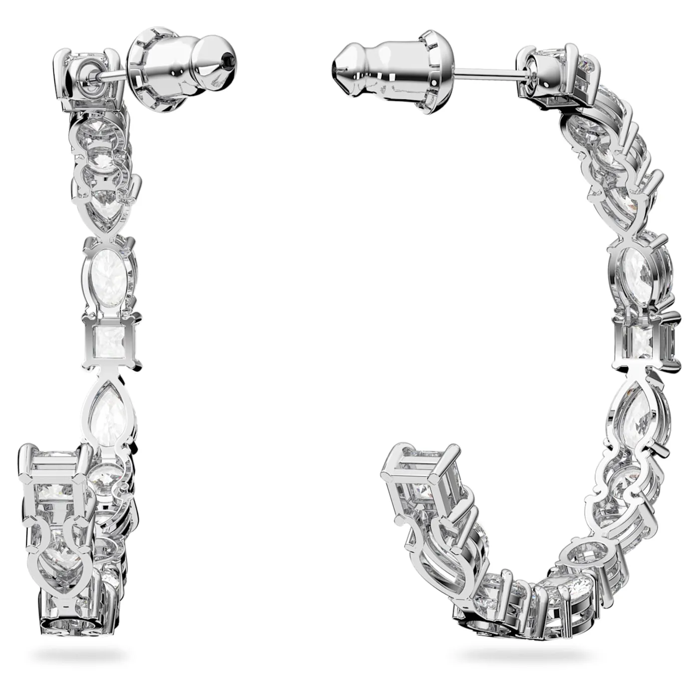 Tennis Deluxe hoop earrings Mixed cuts, White, Rhodium plated 5562128