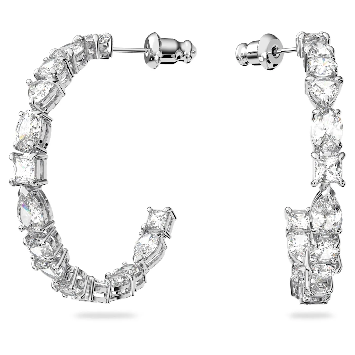 Tennis Deluxe hoop earrings Mixed cuts, White, Rhodium plated 5562128