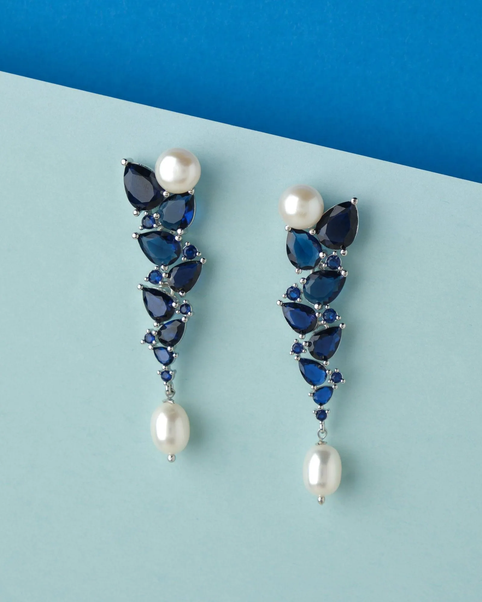 The Charis Blue Stone Pearl Drop Earring