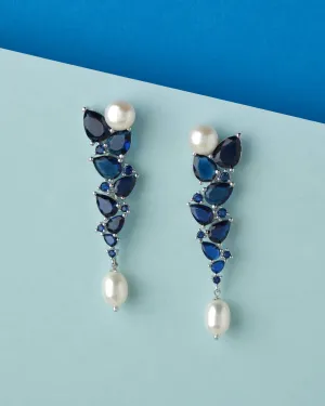 The Charis Blue Stone Pearl Drop Earring