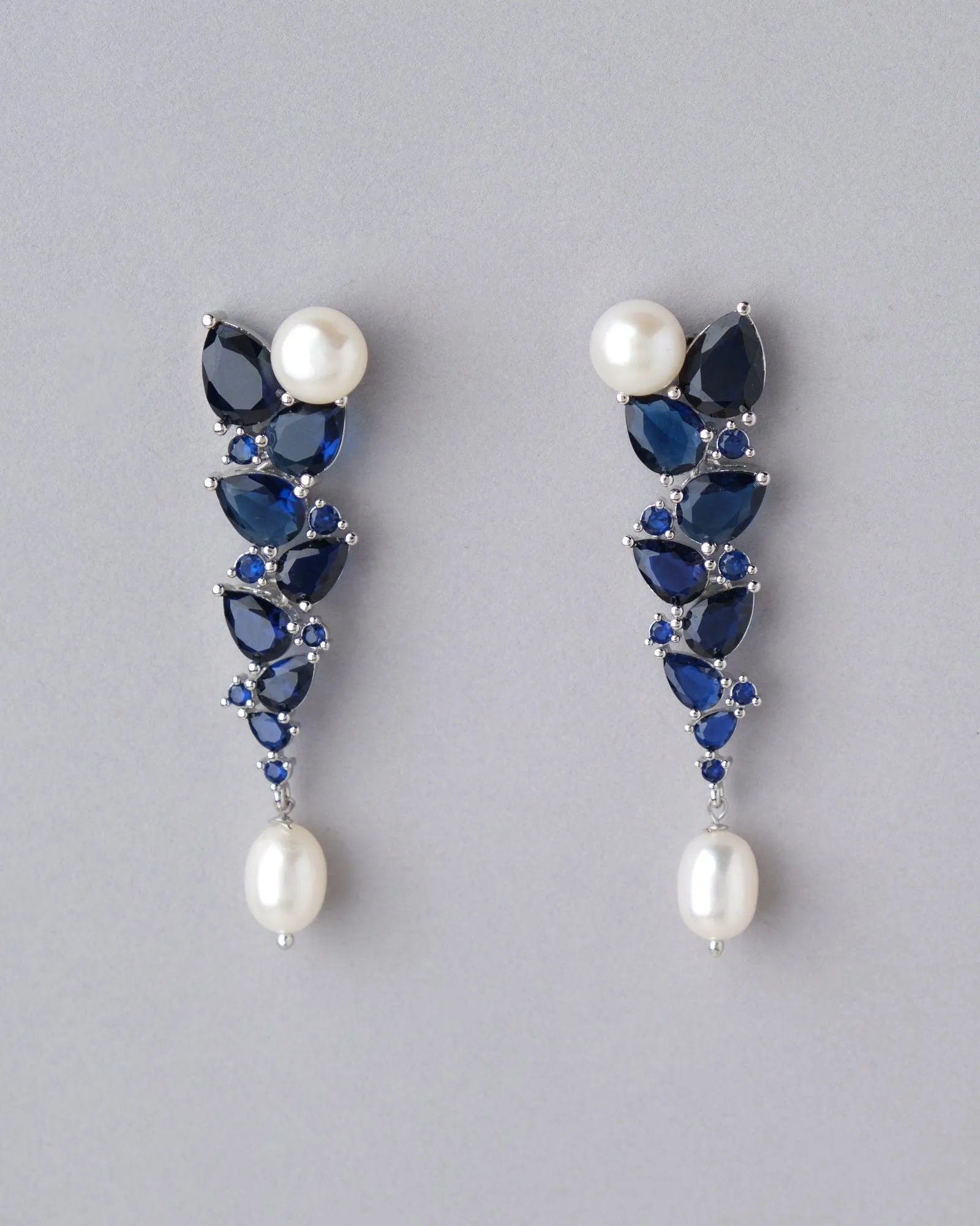 The Charis Blue Stone Pearl Drop Earring