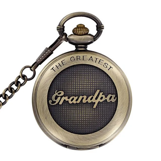 THE GREATEST Unisex Quartz Pocket Watch With Fob Chain Mens Bronze Pocket Watches Gift for Grandpa Men