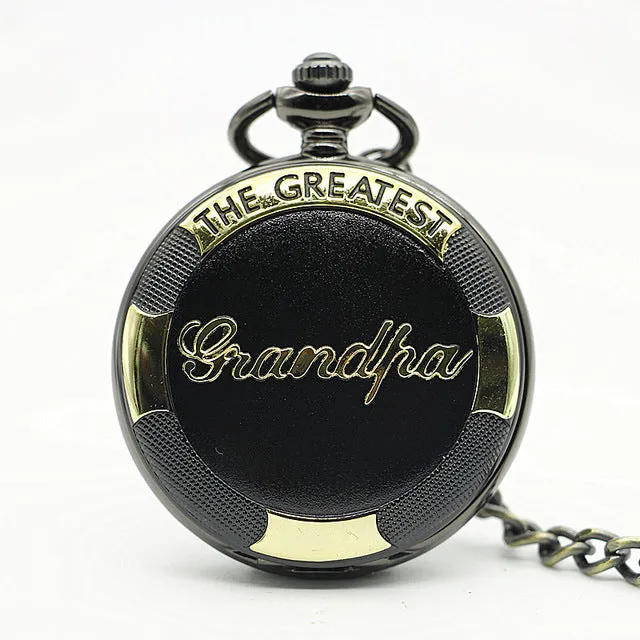 THE GREATEST Unisex Quartz Pocket Watch With Fob Chain Mens Bronze Pocket Watches Gift for Grandpa Men