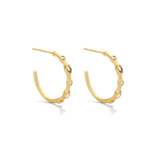 Thin CZ Accented Hoops: Gold