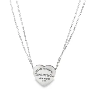 Tiffany & Co Return To Tiffany Sterling Silver Heart Tag Double Chain Pendant Necklace - 16"