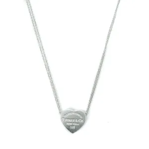 Tiffany & Co Return To Tiffany Sterling Silver Heart Tag Double Chain Pendant Necklace - 16"
