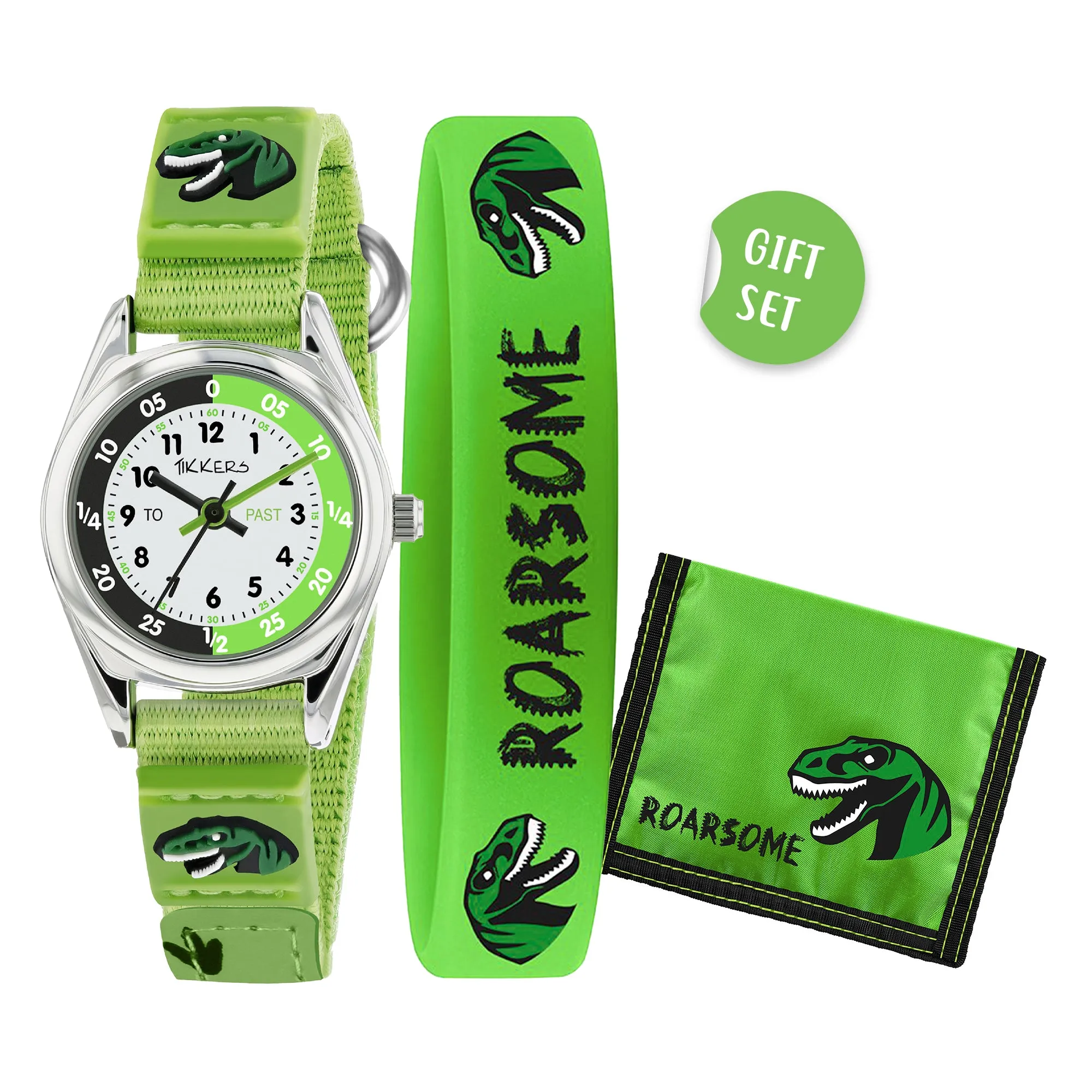 Tikkers Green Canvas Dinosaur Watch, Bracelet & Wallet Set
