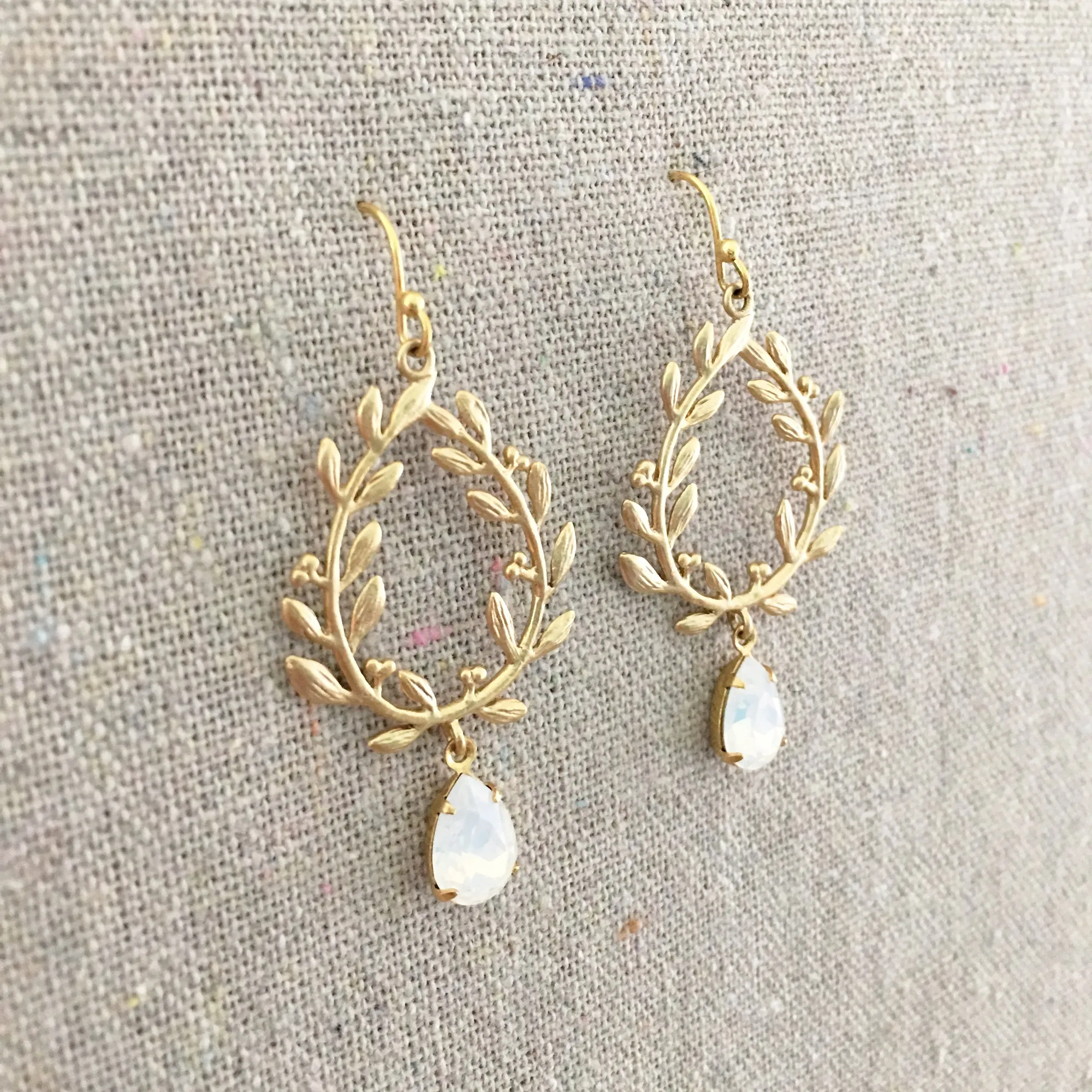 Tiny Pear Laurel Wreath Drop Earrings
