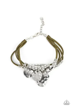 Token Trek - Green - Suede Cord Hammered Silver Disc Paparazzi Lobster Claw Bracelet - 2022 GLOW Convention Exclusive
