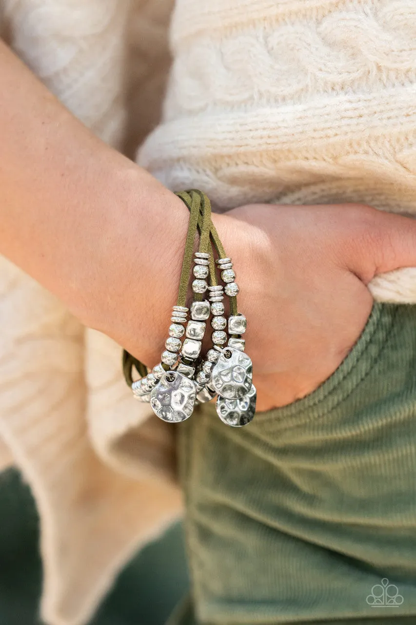 Token Trek - Green - Suede Cord Hammered Silver Disc Paparazzi Lobster Claw Bracelet - 2022 GLOW Convention Exclusive