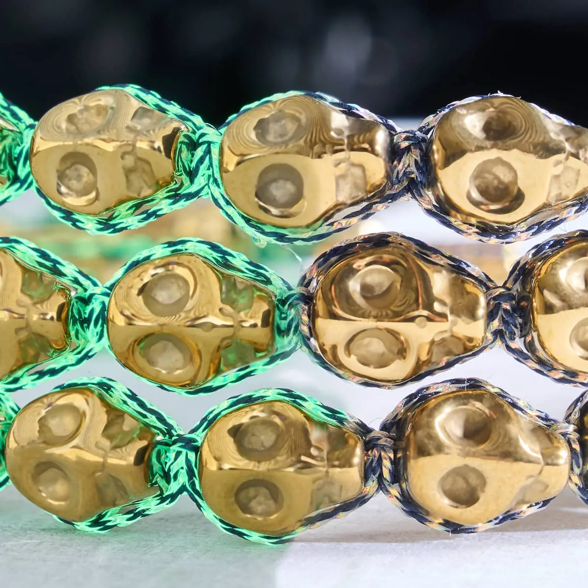 Tomb of Midas | Gold Skulls x Black GloWeave | Macrame Bracelet