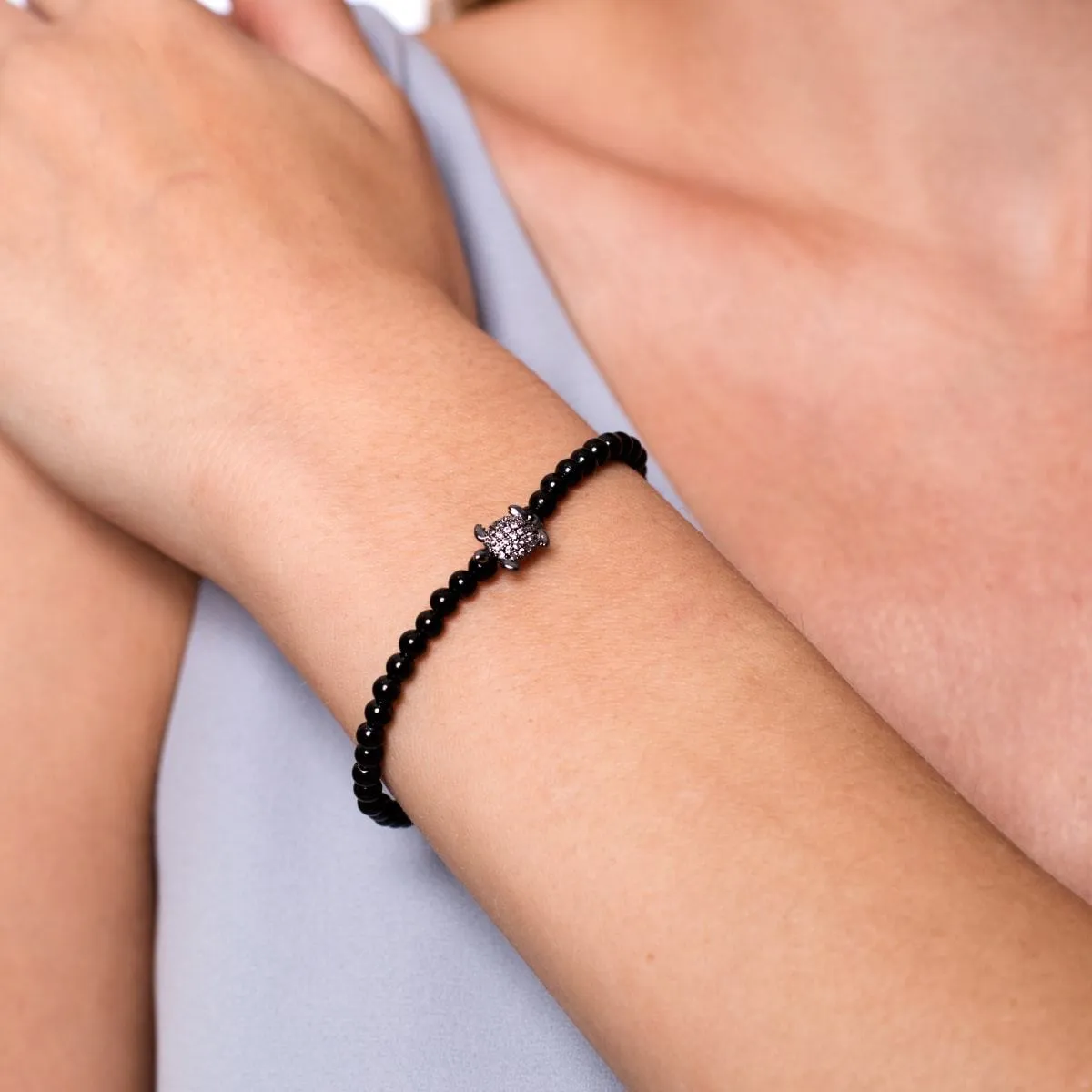 Tortuga | Onyx Steel | Crystal Sea Turtle Bracelet