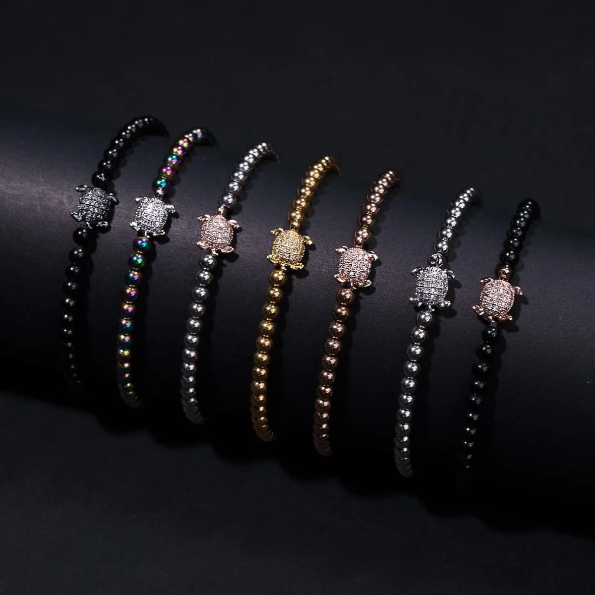 Tortuga | Onyx Steel | Crystal Sea Turtle Bracelet