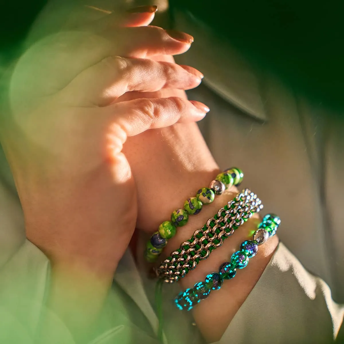 Tree Frog Links | Original Kismet Bracelet | Green x Silver