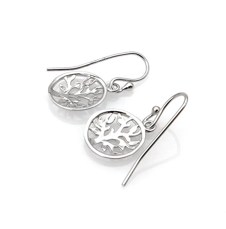Tree of Life Sterling Silver Dainty Drop Earrings