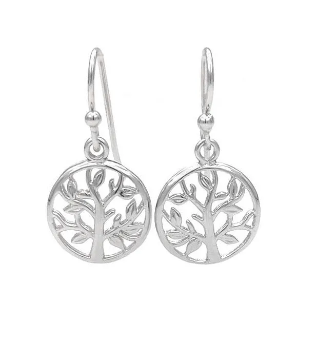 Tree of Life Sterling Silver Dainty Drop Earrings