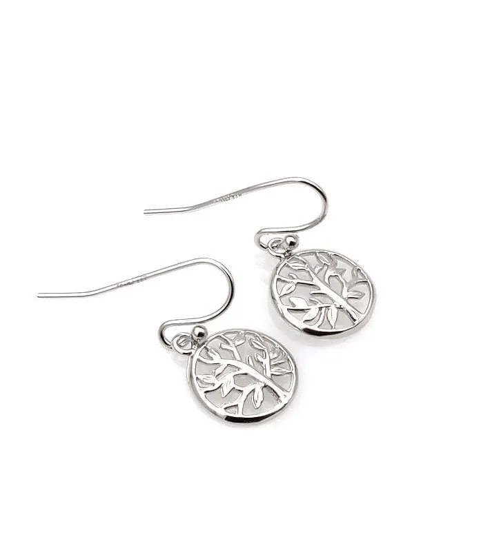 Tree of Life Sterling Silver Dainty Drop Earrings