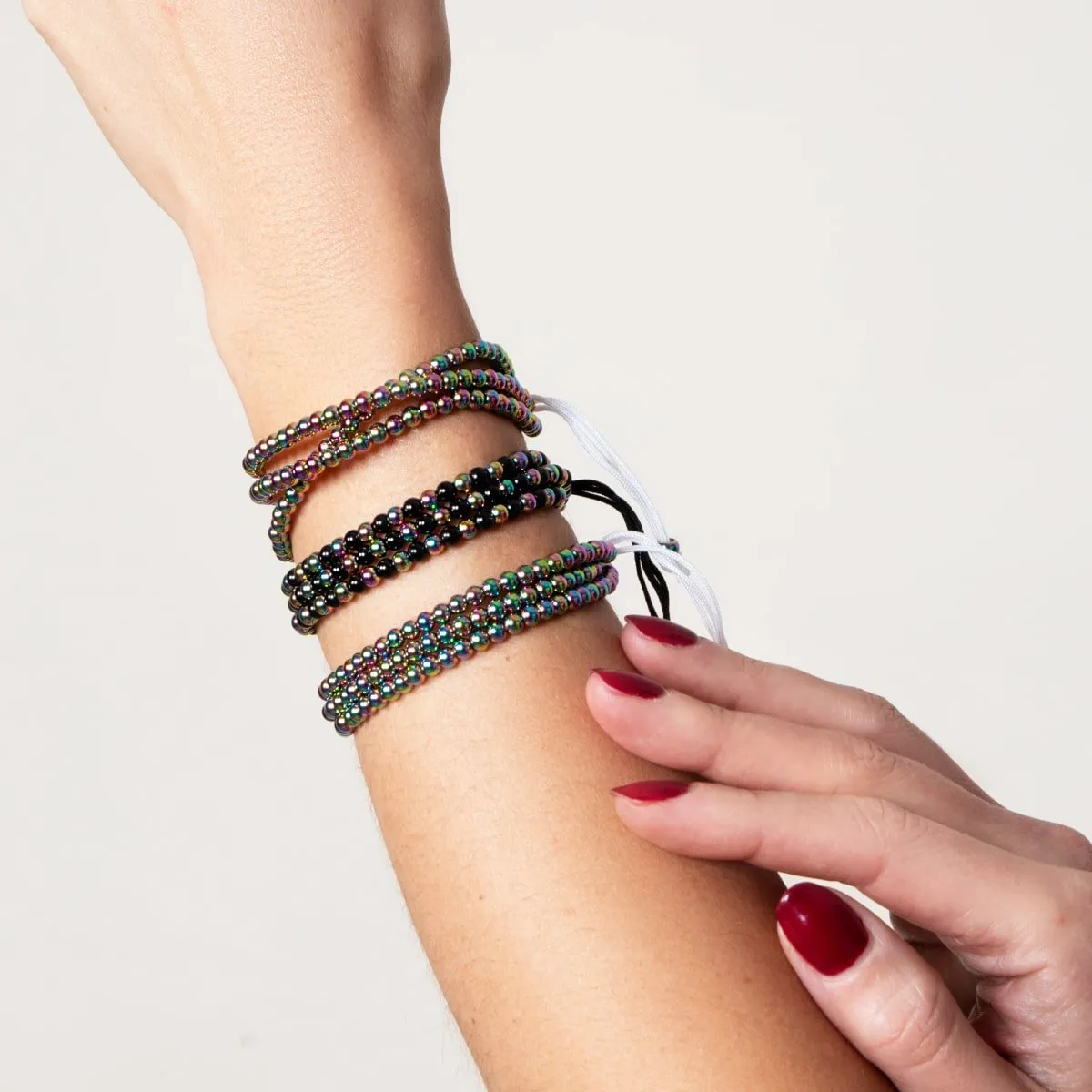 Trinity | Unicorn Silver x Gunmetal | Triple Strand Bracelet