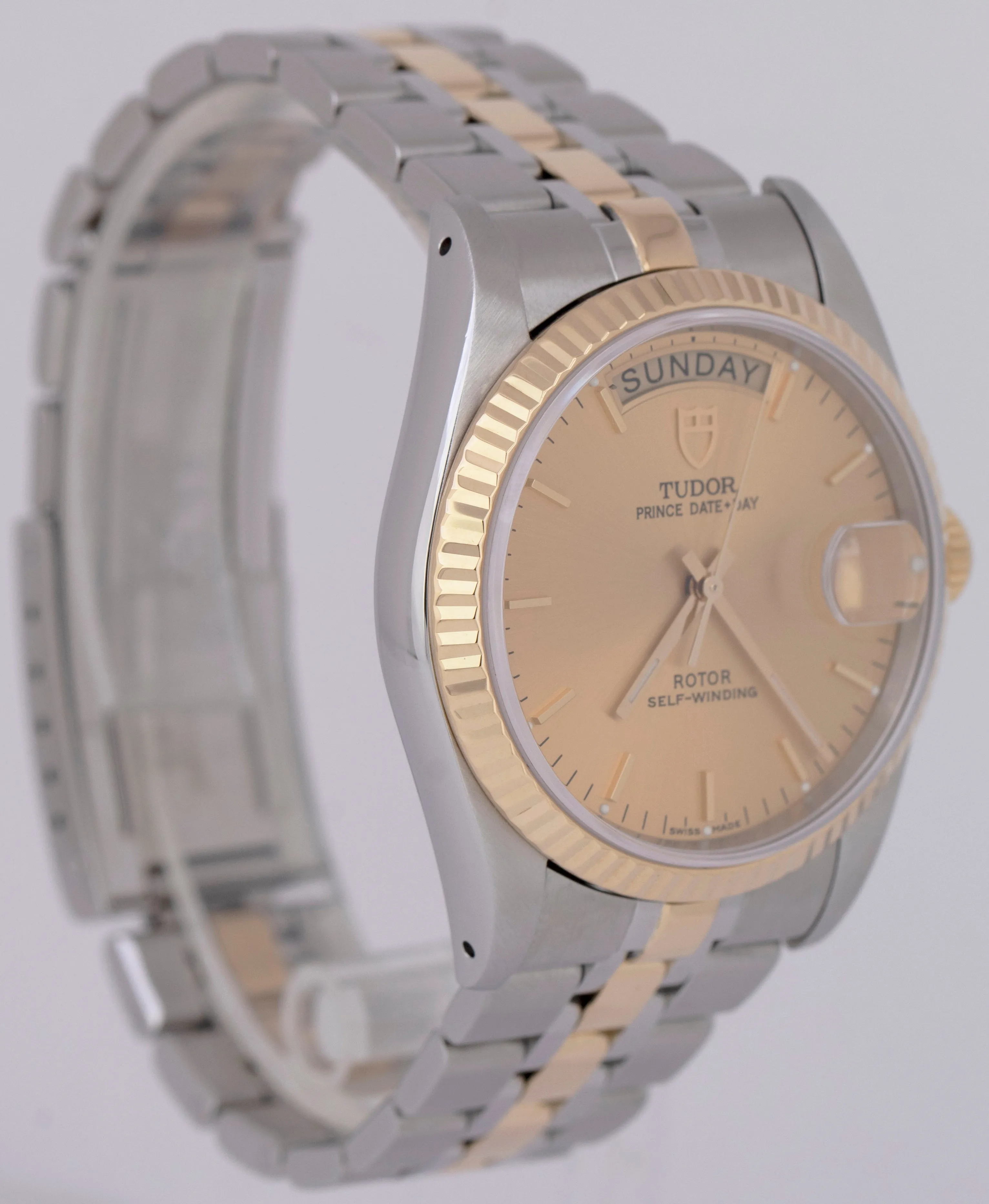 Tudor Prince Date-Day PAPERS Champagne Dial 18K Gold Steel 36mm 76213 Watch B P