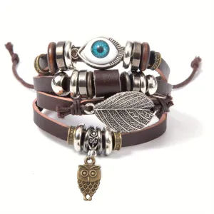Turquoise Braided Leather Bead Bracelet Wooden Pendant DIY Couple Style