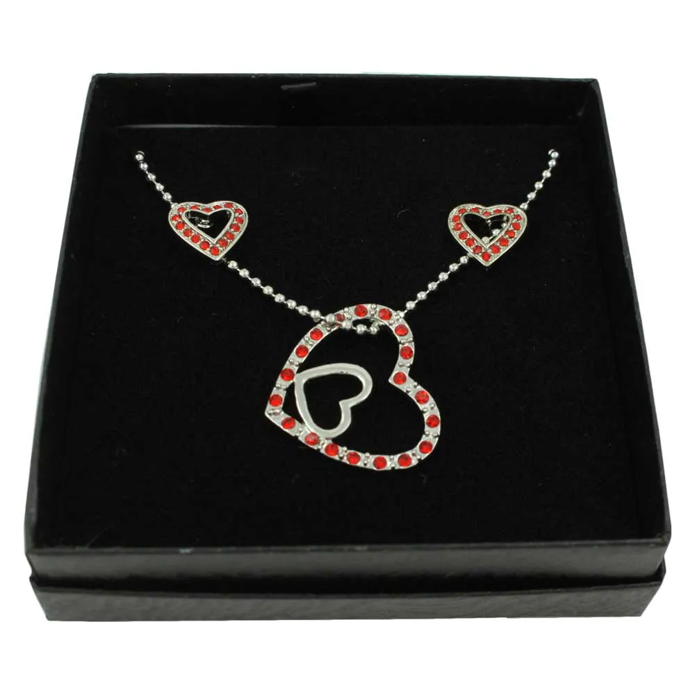 Two Hearts as One Necklace and Heart Earring Set - RSN649BS
