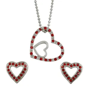 Two Hearts as One Necklace and Heart Earring Set - RSN649BS