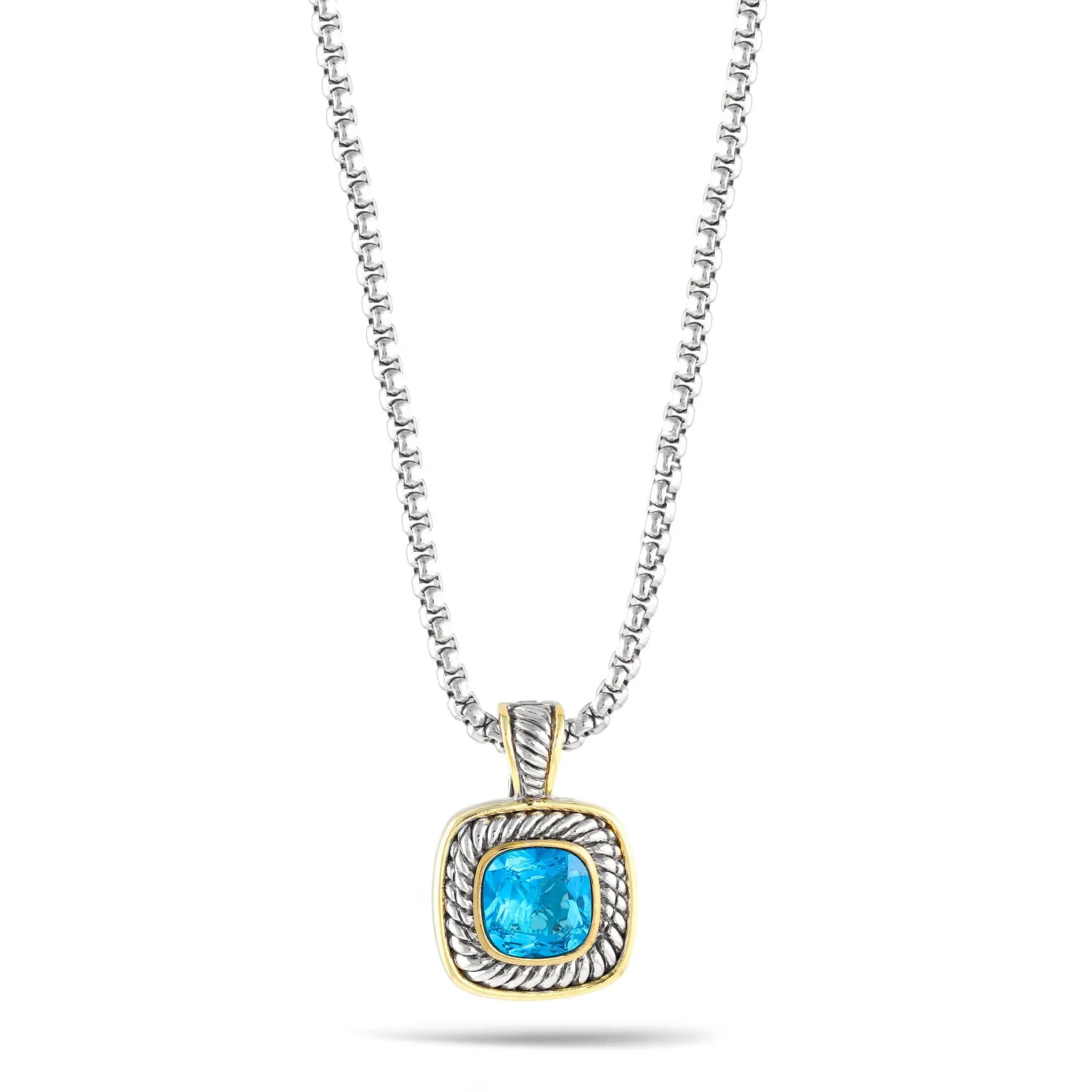TWO TONE AQUA CRYSTAL SQUARE PENDANT  NECKLACE #73014EH-AQ
