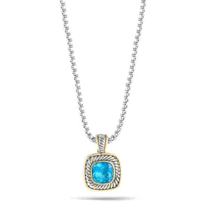 TWO TONE AQUA CRYSTAL SQUARE PENDANT  NECKLACE #73014EH-AQ