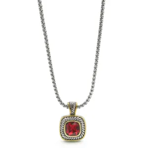 TWO TONE RED SIAM CRYSTAL SQUARE PENDANT BOX CHAIN NECKLACE #73014EH-SIAM(FE10)