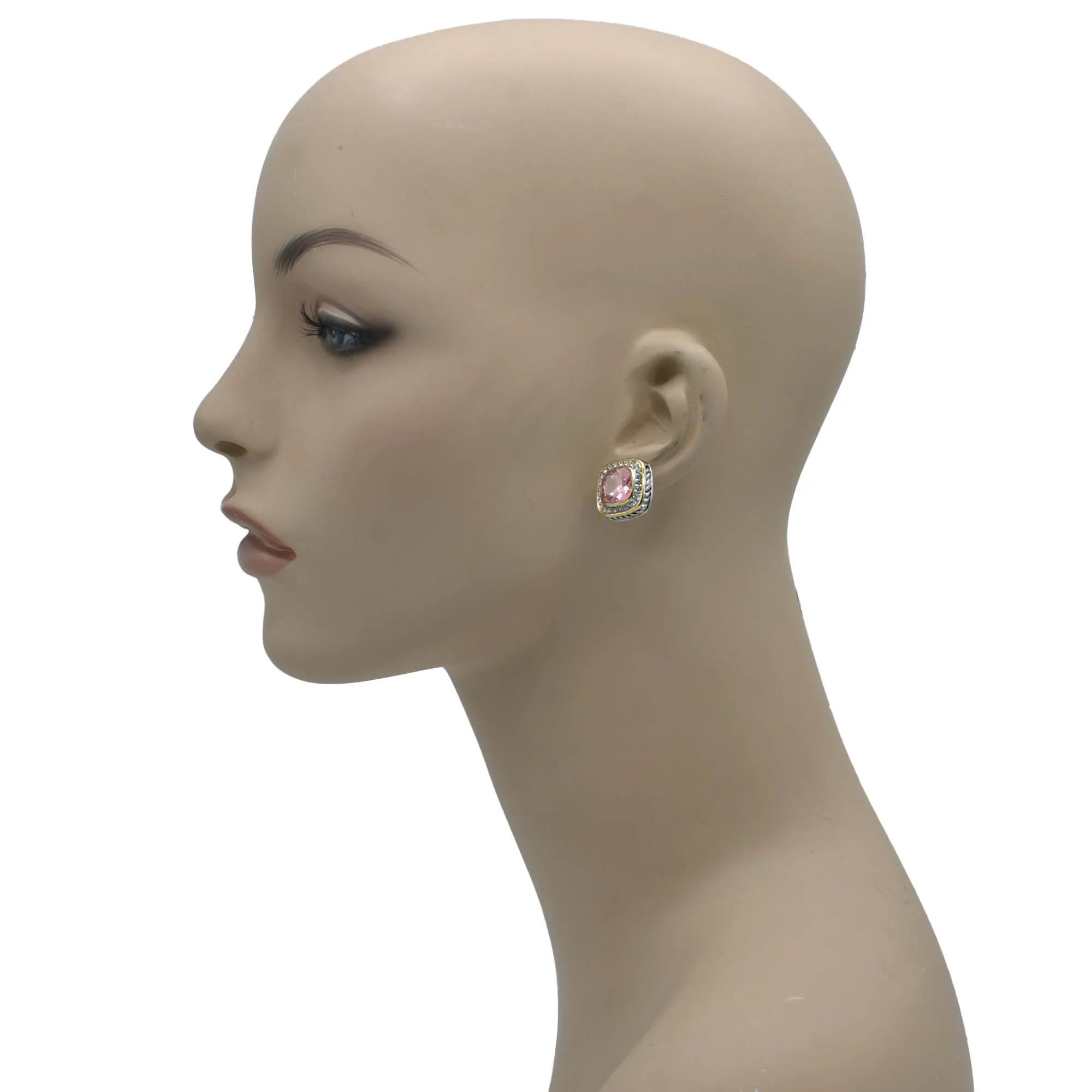 TWO TONE SQUARE ROSE CRYSTAL AND RHINESTONES ENGRAVED EARRINGS #93099ER ROSE (FF14)