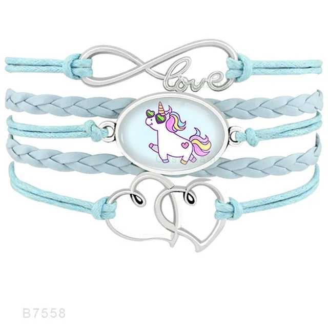 Unicorn Horse Bracelets Animal Heart Infinity Love 18*25mm Dome Cabochon Charm Leather Jewelry  Women Men Girl Boy Unisex Gift