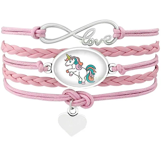 Unicorn Horse Bracelets Animal Heart Infinity Love 18*25mm Dome Cabochon Charm Leather Jewelry  Women Men Girl Boy Unisex Gift