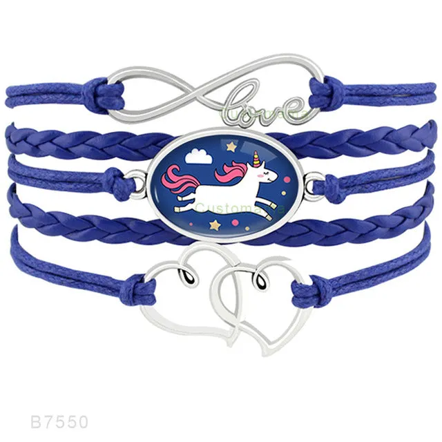 Unicorn Horse Bracelets Animal Heart Infinity Love 18*25mm Dome Cabochon Charm Leather Jewelry  Women Men Girl Boy Unisex Gift