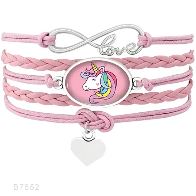 Unicorn Horse Bracelets Animal Heart Infinity Love 18*25mm Dome Cabochon Charm Leather Jewelry  Women Men Girl Boy Unisex Gift
